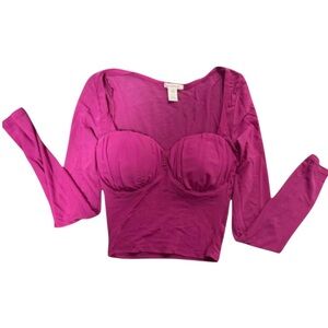 Bozollo Pink Mesh Crop Top Long Sleeve
